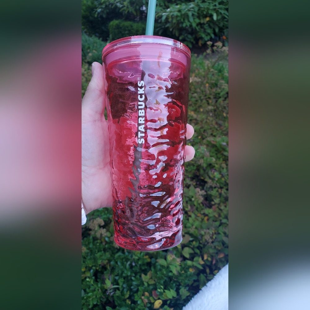 Starbucks Hammered Begonia Pink Rippled Glass Tumbler, 18oz
